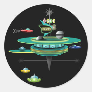 Retro Space Diner Classic Round Sticker