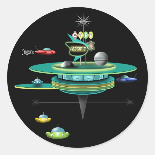 Retro Space Diner Classic Round Sticker (Front)