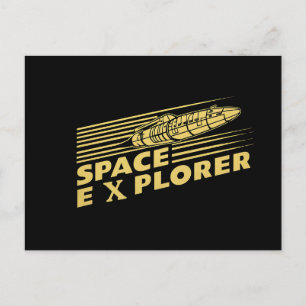 Retro Space Explorer Rocket Graphic Holiday Postcard