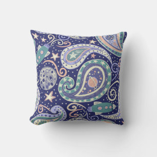 Retro Space Galaxy Paisley Design Cushion