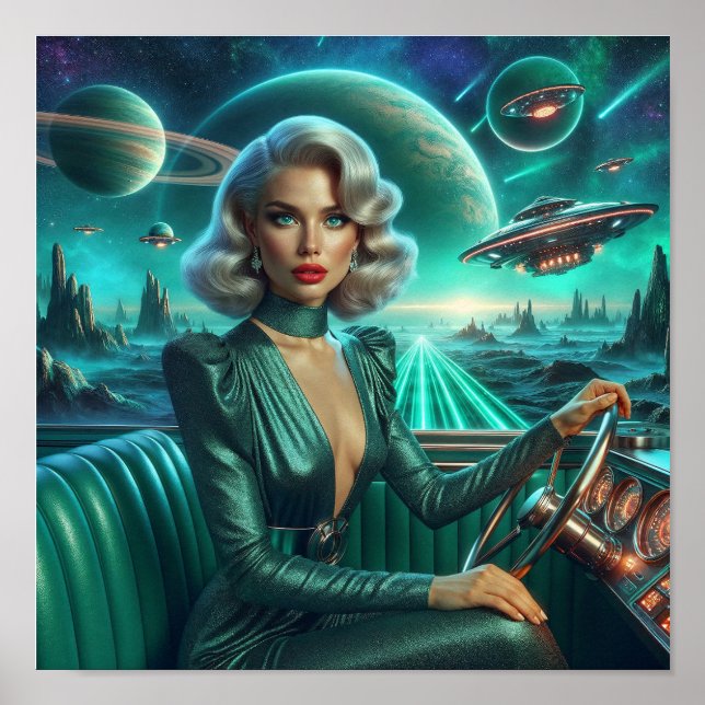 Retro Space Girl Poster (Front)