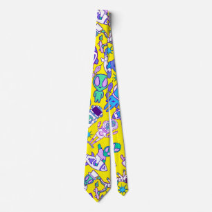 Retro space pattern B Yellow BG Tie