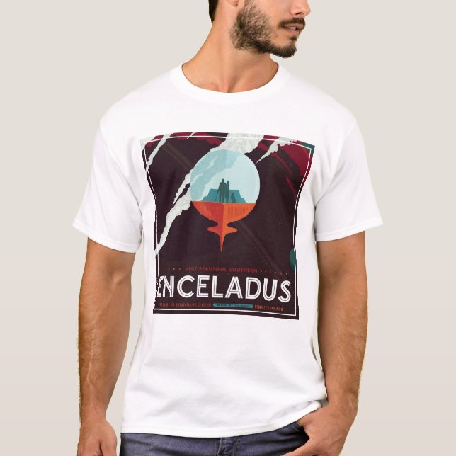 Retro Space Poster-Cassini Mission To Saturn T-Shirt (Front)