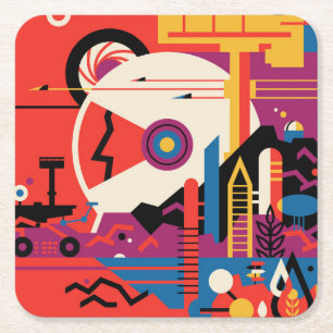 Retro Space Poster - Mars Exploration Program. Square Paper Coaster