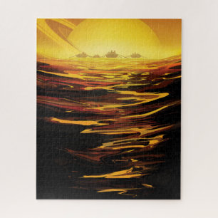 Retro Space Poster-Saturn's Largest Moon, Titan. Jigsaw Puzzle