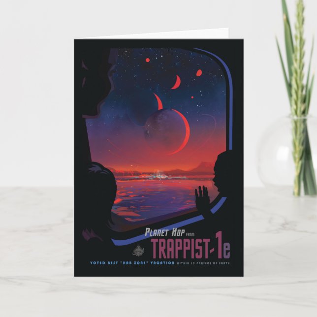 Retro Space Poster - Viewers Observe Trappist-1e. Card (Front)