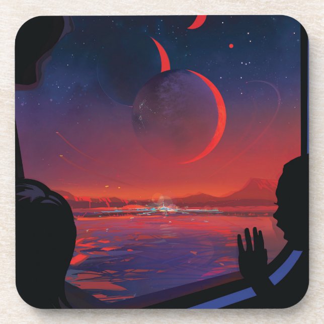 Retro Space Poster - Viewers Observe Trappist-1e. Coaster (Front)