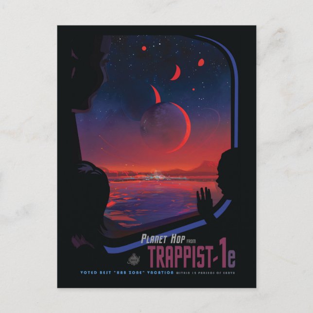 Retro Space Poster - Viewers Observe Trappist-1e. Postcard (Front)