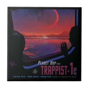 Retro Space Poster - Viewers Observe Trappist-1e. Tile