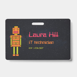 Retro Space Robot Company Name Badge ID Badge
