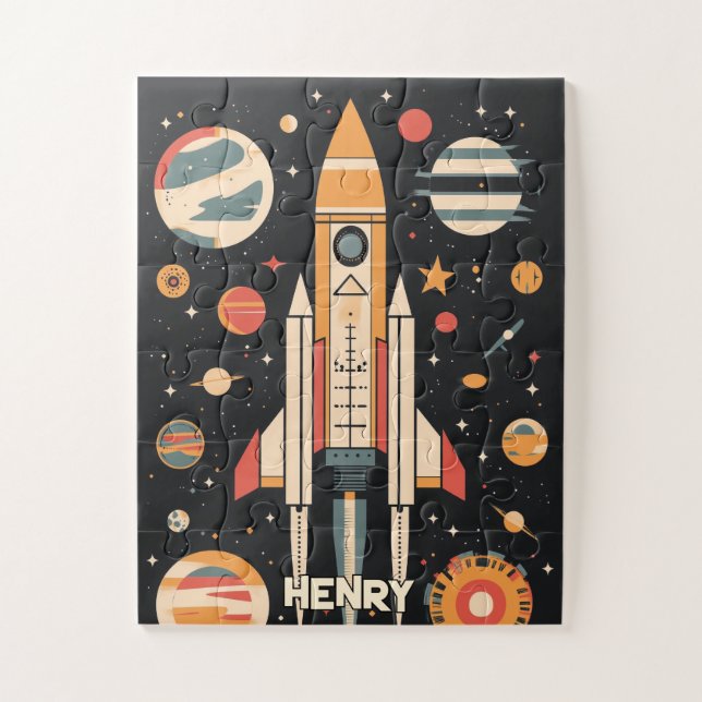 Retro Space Rocket Illustration Jigsaw Puzzle (Vertical)