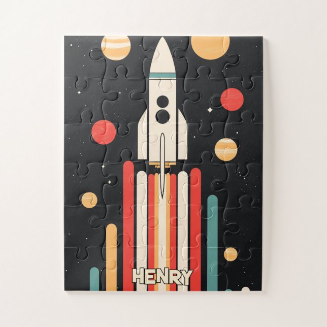 Retro Space Rocket Illustration Jigsaw Puzzle (Vertical)