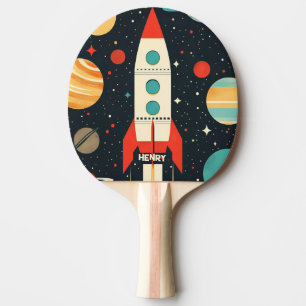Retro Space Rocket Illustration Ping Pong Paddle