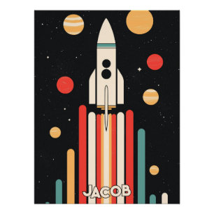 Retro Space Rocket Illustration Poster