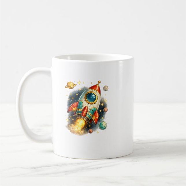 ​Retro Space Rocket Launch Ceramic Coffee Mug (Left)