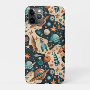 Retro Space Rocket Planets Orange Teal Nursery Case-Mate iPhone Case