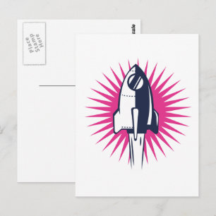 Retro Space Rocket Postcard