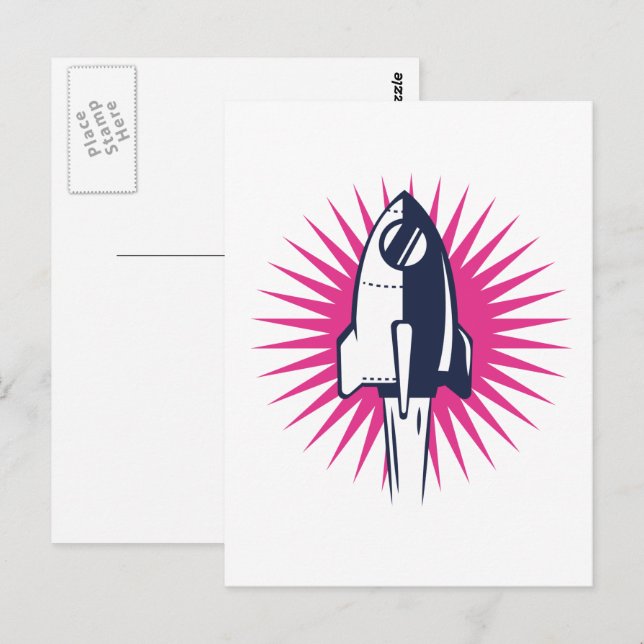 Retro Space Rocket Postcard (Front/Back)