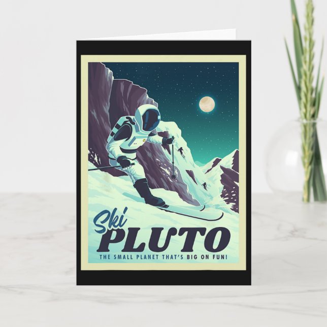 Retro Space Tourism Ski Pluto Skiing Skier  Card (Front)