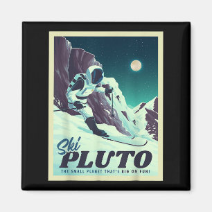 Retro Space Tourism Ski Pluto Skiing Skier  Magnet