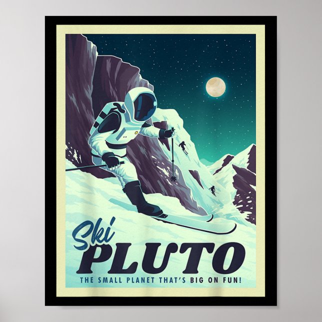 Retro Space Tourism Ski Pluto Skiing Skier  Poster (Front)