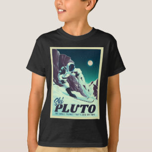 Retro Space Tourism Ski Pluto Skiing Skier  T-Shirt