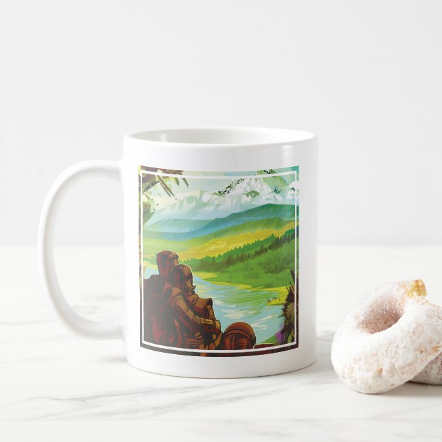 Retro Space Travel Poster-An Earth Science Mission Coffee Mug (With Donut)