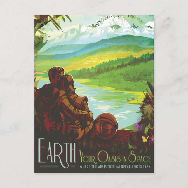 Retro Space Travel Poster-An Earth Science Mission Postcard (Front)