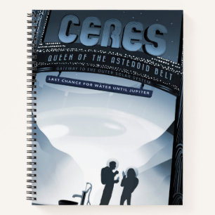 Retro Space Travel Poster-Dwarf Planet Ceres. Notebook