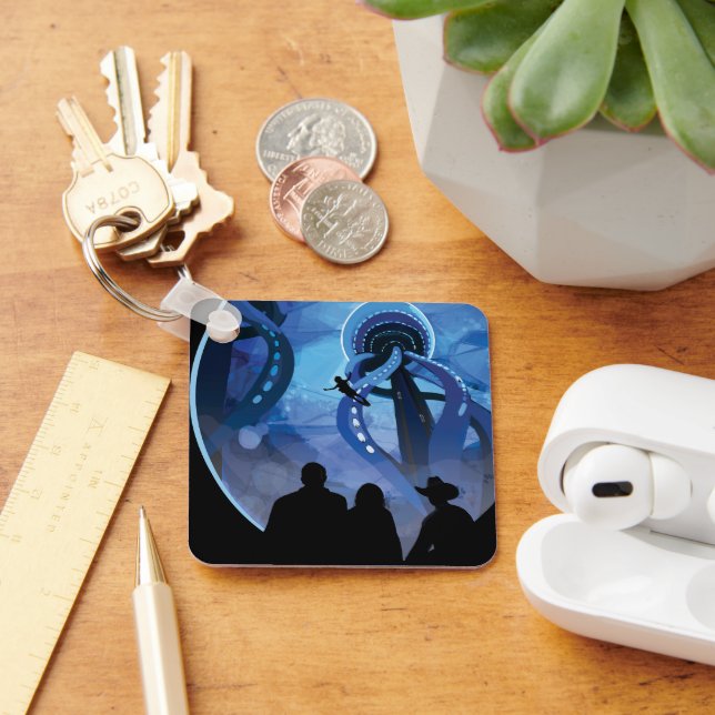 Retro Space Travel Poster- Jupiter's Moon Europa. Key Ring (Desk)