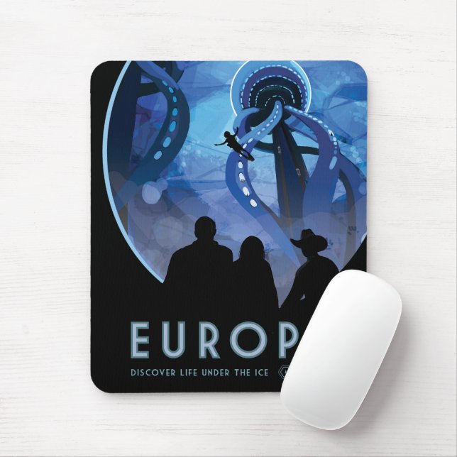 Retro Space Travel Poster- Jupiter's Moon Europa. Mouse Pad (With Mouse)