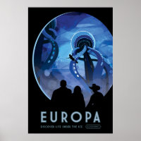 Retro Space Travel Poster- Jupiter's Moon Europa.