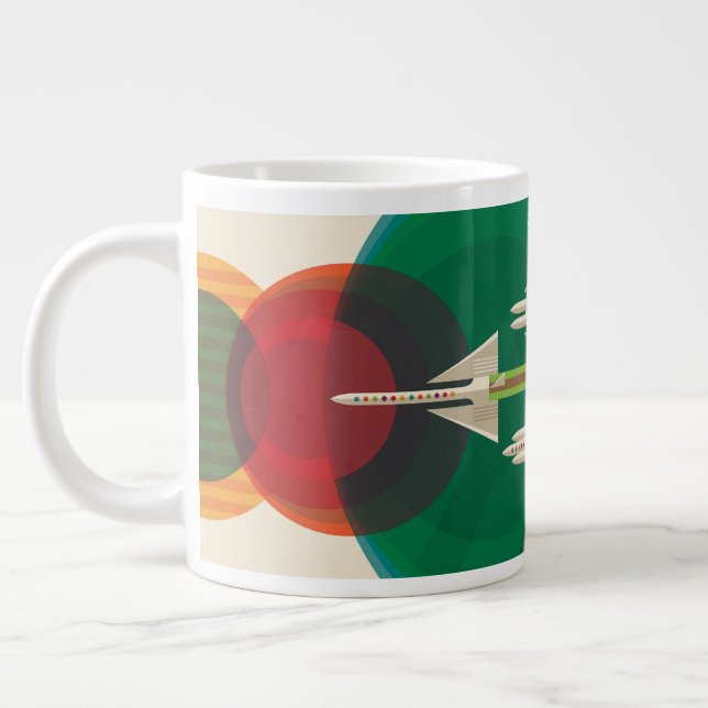 Retro Space Travel Poster- Solar System Grand Tour Large Coffee Mug (Left)