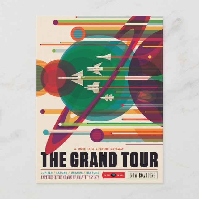Retro Space Travel Poster- Solar System Grand Tour Postcard (Front)
