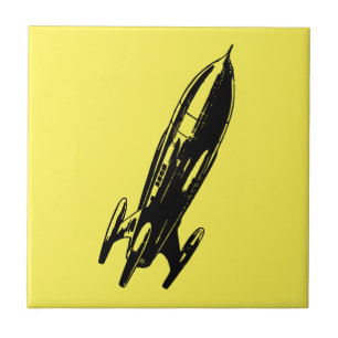 Retro Spaceship Rocket Illustration Tile