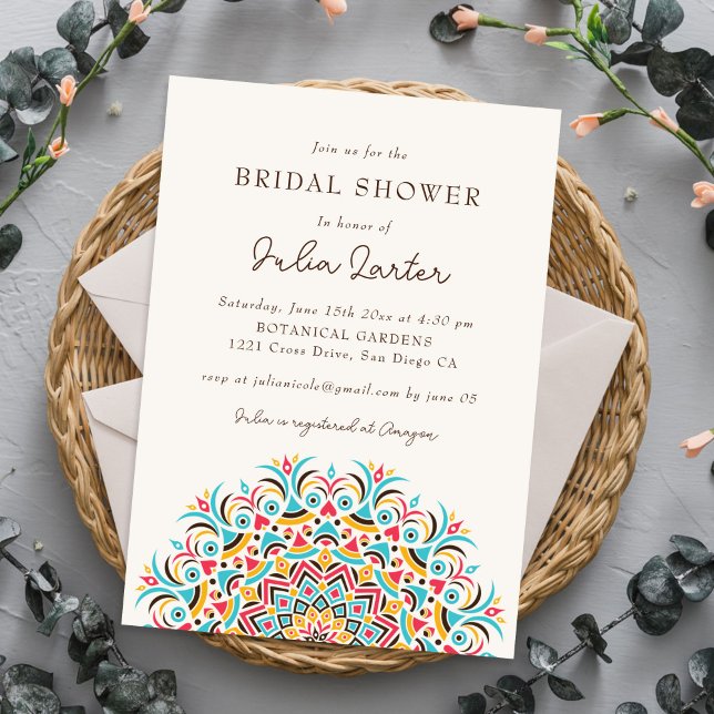 Retro Spanish Abstract Mandala Bridal Shower Invitation (Creator Uploaded)
