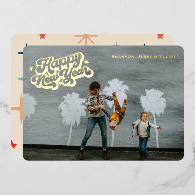 Retro Sparkle Happy New Year One Photo Gold (Front/Back)