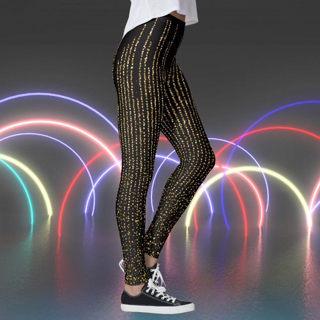 Retro Sparkles on Black Print Leggings (Retro Sparkles on Black Print Leggings)