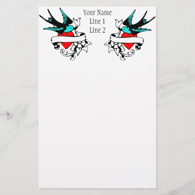 Retro Sparrow Tattoo Binder Stationery (Front)