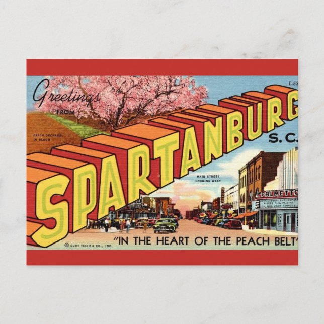 Retro Spartanburg SC Greeting Postcard (Front)