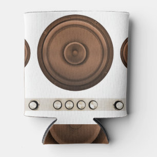 Retro speakers: brown, isolated white. can cooler