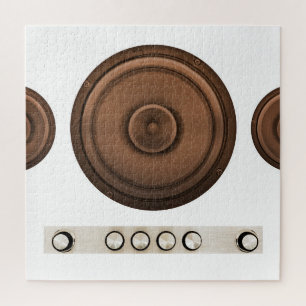 Retro speakers: brown, isolated white. jigsaw puzzle