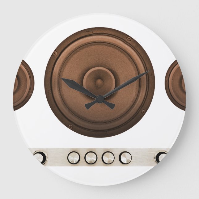Retro speakers: brown, isolated white. large clock (Front)