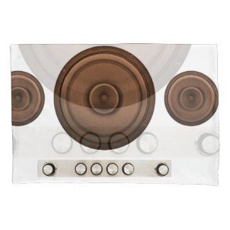 Retro speakers: brown, isolated white. pillowcase