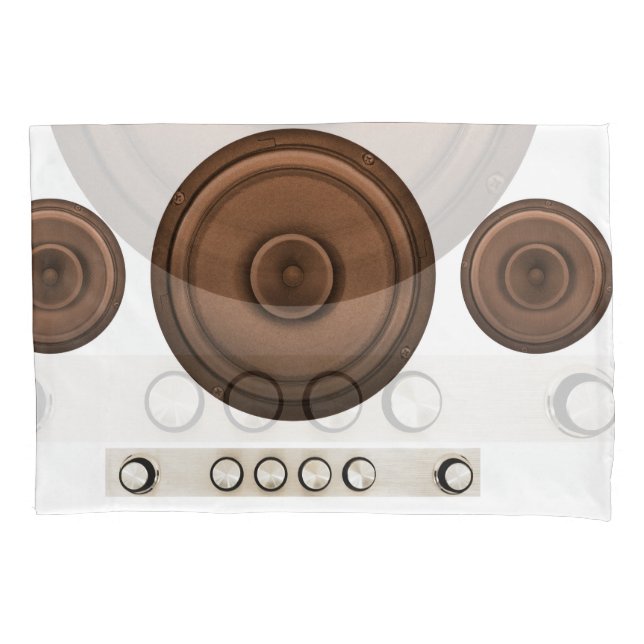 Retro speakers: brown, isolated white. pillowcase (Front)
