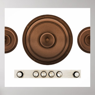 Retro speakers: brown, isolated white. poster