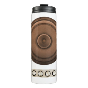 Retro speakers: brown, isolated white. thermal tumbler
