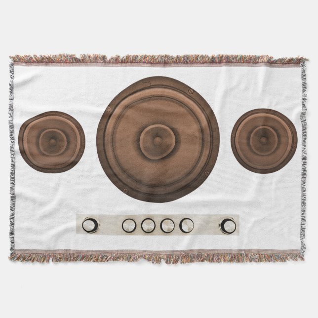 Retro speakers: brown, isolated white. throw blanket (Front)