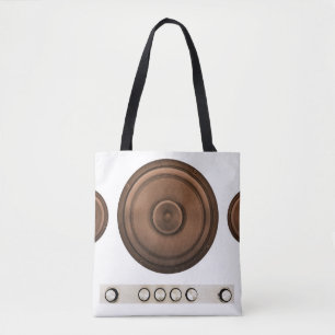 Retro speakers: brown, isolated white. tote bag