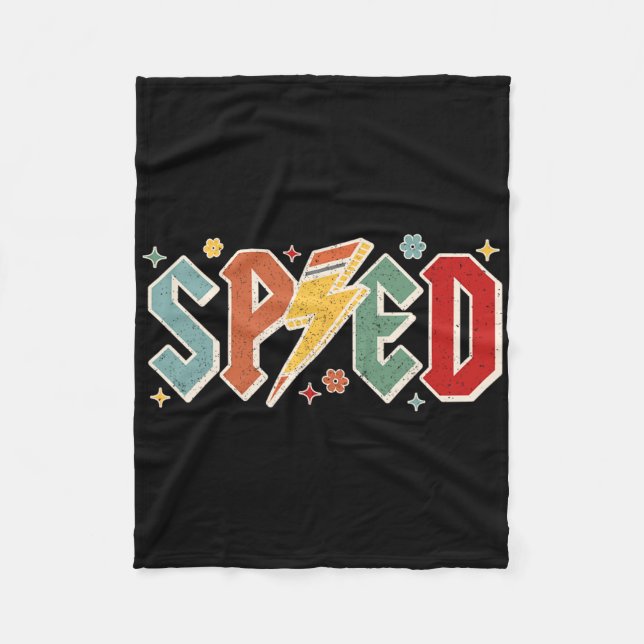 Retro Sped Teacher Pencil Lightning Bolt Back To S Fleece Blanket (Front)